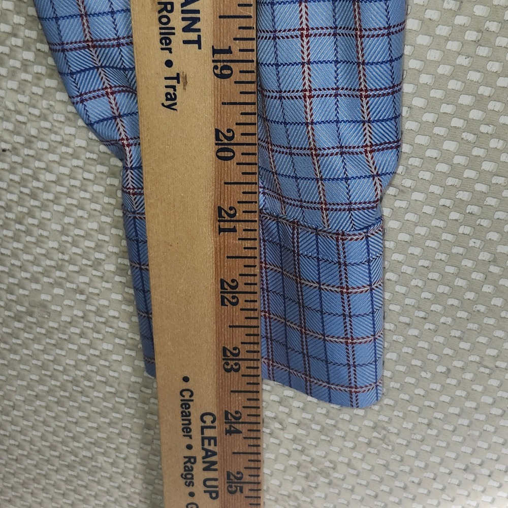 Johnston & Murphy XC4 Extreme Comfort Blue Red Plaid Cotton Shirt Mens M 74-8461 - Picture 6 of 10